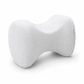 White hourglass-shaped knee pillow with a breathable mesh cover, shown at a three-quarter angle on a white background.